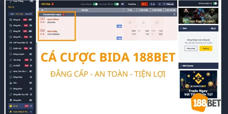 Chọn trận đấu Bida và kèo cược để dự đoán kết quả